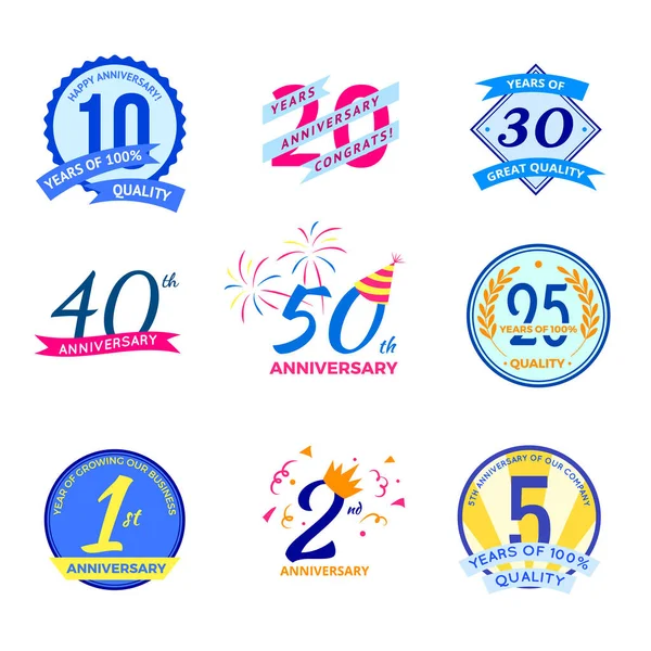 Cartoon Color Anniversary Labels Conjunto de ícones. Vetor — Vetor de Stock