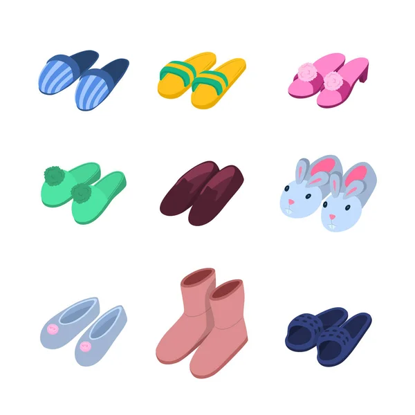 House Slipper 3d Icon Set Isometric View. Vektor — Stockový vektor