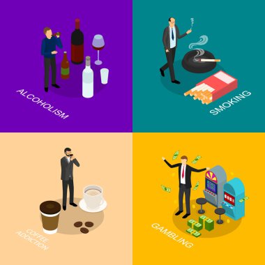 Kötü Alışkanlıklar Konsept Kartı 3d Isometric View. Vektör