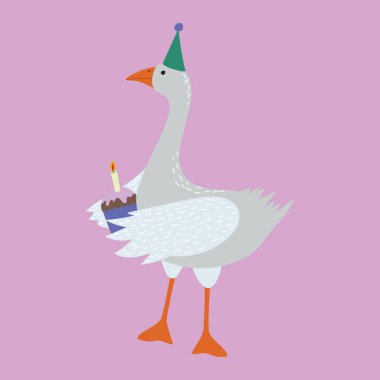 Çizgi film Color Goose ve Tatil Aksesuarları. Vektör