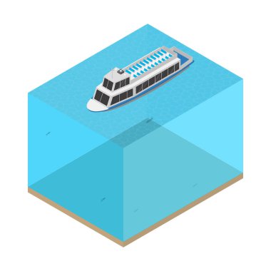 Su Konsepti 3D Isometric Manzaralı Gemi. Vektör