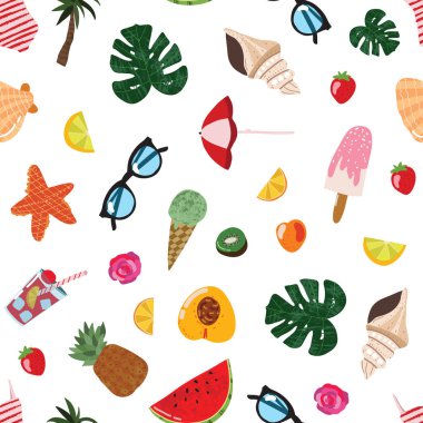 Çizgi film Yaz Gezisi Konsepti Kusursuz Desen Arkaplanı. Vektör
