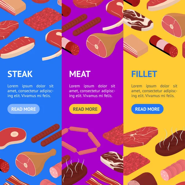 Meat Concept Banner Vecrtical Set 3d Isometric View 의 약자이다. Vector — 스톡 벡터