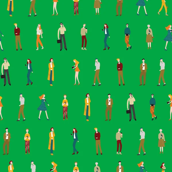 Cartoon Characters Men and Women holding Smartphone Seamless Pattern Background. Vektor — Stockový vektor