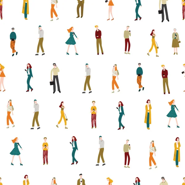 Cartoon Characters Men and Women holding Smartphone Seamless Pattern Background. Vektor — Stockový vektor