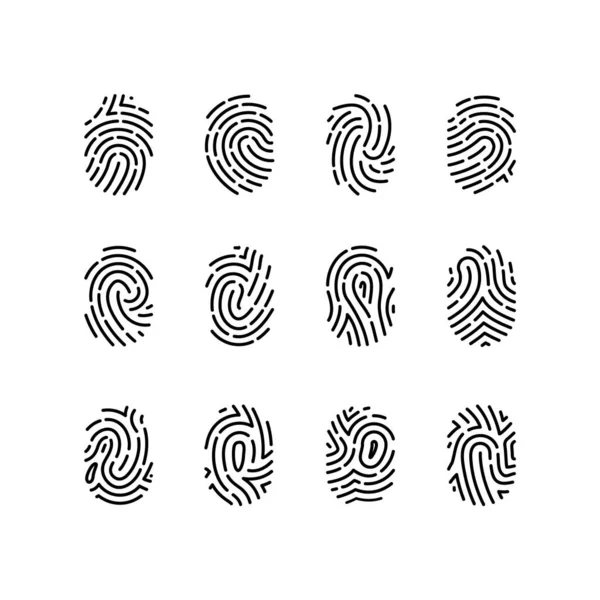 Signe d'empreinte digitale Black Thin Line Icon Set. Vecteur — Image vectorielle