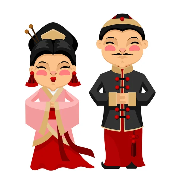 Personajes de dibujos animados Color People Chinese Man and Woman Concept. Vector — Vector de stock