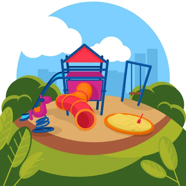 Dibujos animados Color Kindergarten Niños Parque infantil Paisaje Escena de fondo. Vector — Vector de stock
