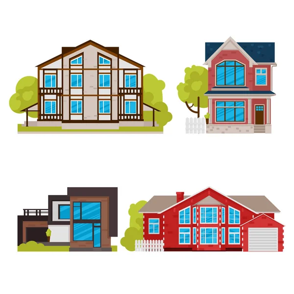 Cartoon Color Wohngebäude Icon Set. Vektor — Stockvektor