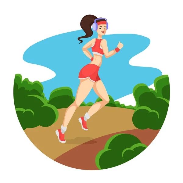 Cartoon Color Character Person Frau läuft im Park-Konzept. Vektor — Stockvektor