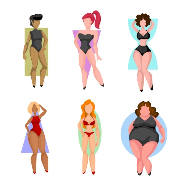 Cartoon Color Personages Persoon Vrouwen Figuur Type Set. Vector — Stockvector