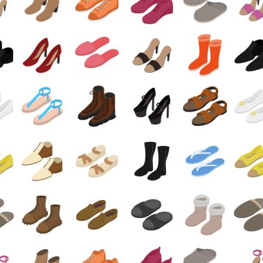Ayakkabılar Kusursuz Desenli Arkaplan 3D Isometric View. Vektör
