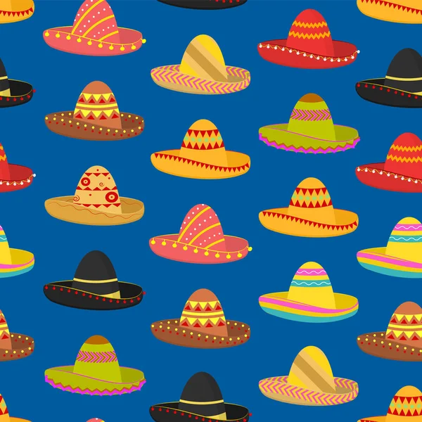 Color de la historieta Sombrero mexicano Sombrero sin costuras Patrón de fondo. Vector — Vector de stock