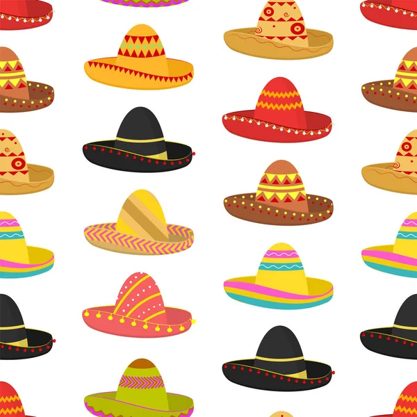 Cartoon Color Mexikói Sombrero Hat Zökkenőmentes Minta Háttér. Vektor — Stock Vector