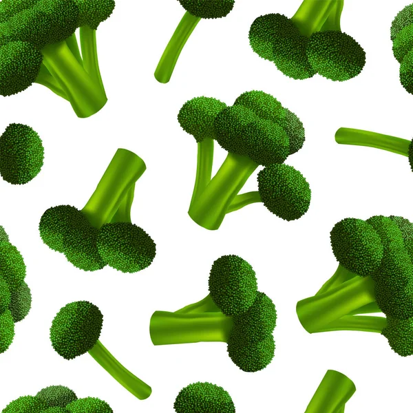 Realistico 3d dettaglio verde fresco Broccoli senza cuciture modello di sfondo. Vettore — Vettoriale Stock