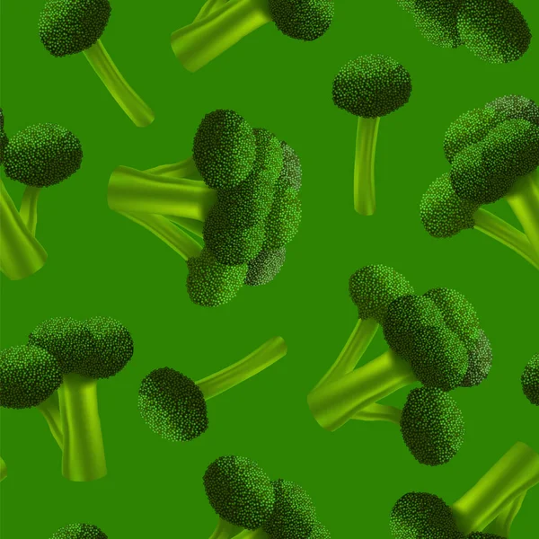 Realistico 3d dettaglio verde fresco Broccoli senza cuciture modello di sfondo. Vettore — Vettoriale Stock