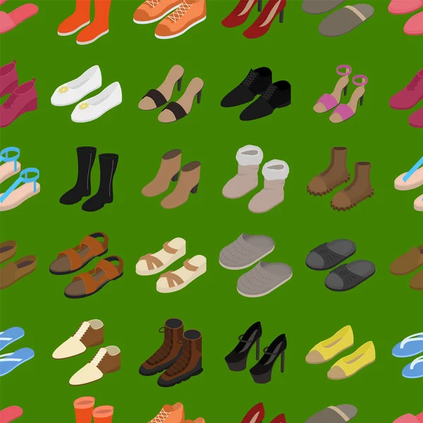 Schuhe Konzept nahtlose Muster Hintergrund 3D Isometrische Ansicht. Vektor — Stockvektor