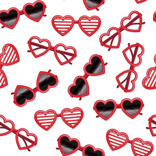 Realistische detaillierte 3D Vintage Red Heart Brille nahtlose Muster Hintergrund. Vektor — Stockvektor