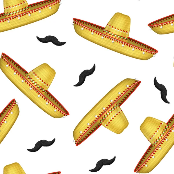 Realist 3d Detailed Mexican Sombrero Hat Seamless Pattern Background Вектор — стоковий вектор