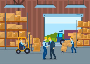 Çizgi film Karakterleri İnsan ve Depo İç Modeli. Vektör