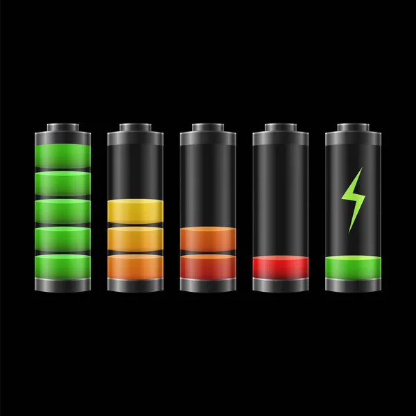 Realistické podrobné 3d indikátory nabíjení baterií Řádek. Vektor — Stockový vektor