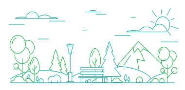 Şehir Parkı Konsepti Doğrusal Tarzı. Vektör