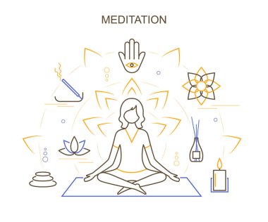 Meditasyon Uygulamaları Konsepti Doğrusal Tarzı. Vektör