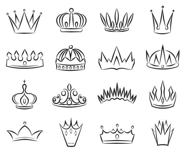 Crown Sign Contour Linear Icon Set. Vector — Stock Vector