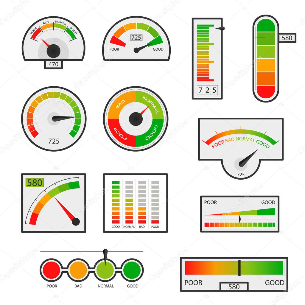 Cartoon Color Credit Score Indicators Set. Vector