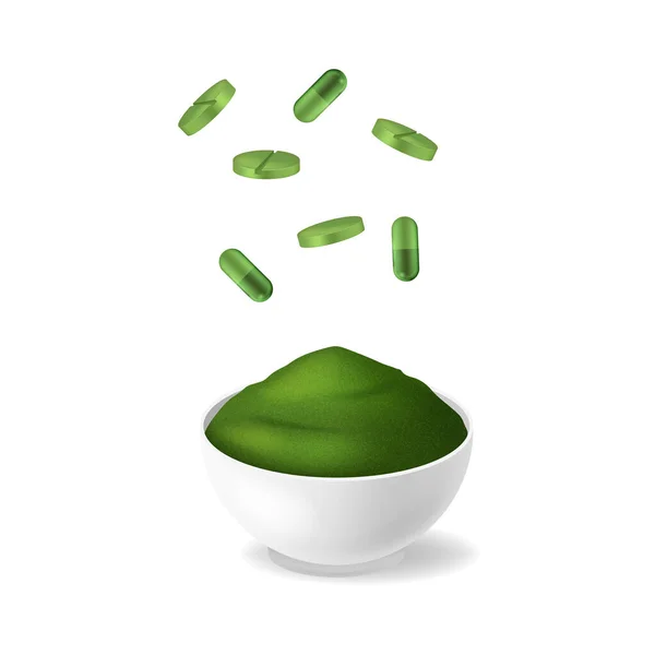 Realistisch Gedetailleerde 3D Groene Spirulina Set. Vector — Stockvector