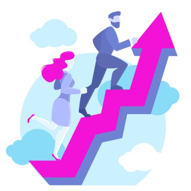 Çizgi film Renk Karakterleri İnsanları ve Başarı Konseptine Yüksel. Vektör