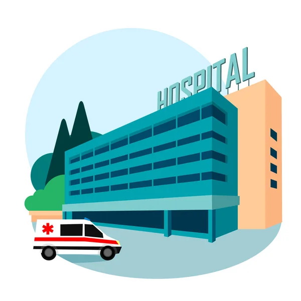 Cartoon Color Medicine Hospital Building Concept (en inglés). Vector — Vector de stock