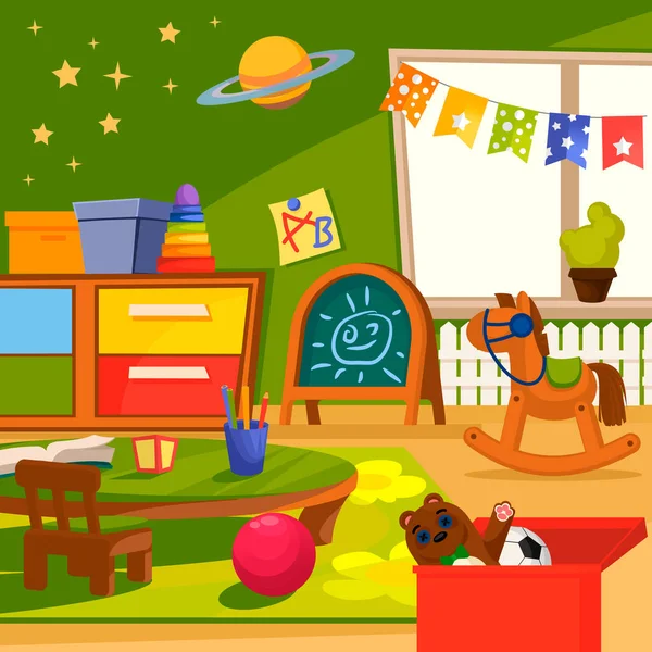 Dibujos animados Color Kindergarten Interior Inside Concept. Vector — Archivo Imágenes Vectoriales