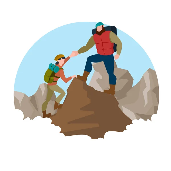 Cartoon Color Characters People and Mountain Climber Concept. Vector — Stock Vector