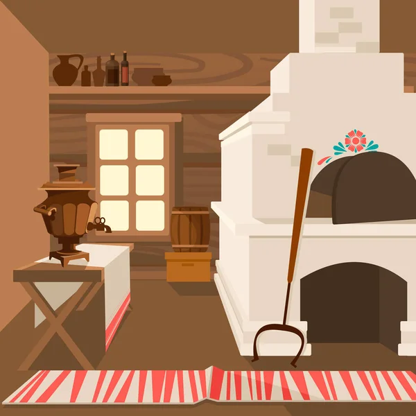 Cartoon Color Old Russian Home Interior Inside Concept. Vecteur — Image vectorielle