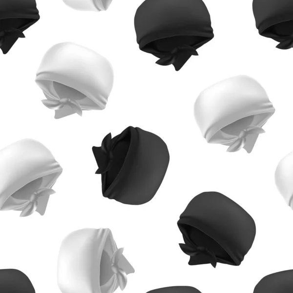 Realista 3d Detallado blanco y negro en blanco Bandana sin costura Patrón de fondo. Vector — Vector de stock