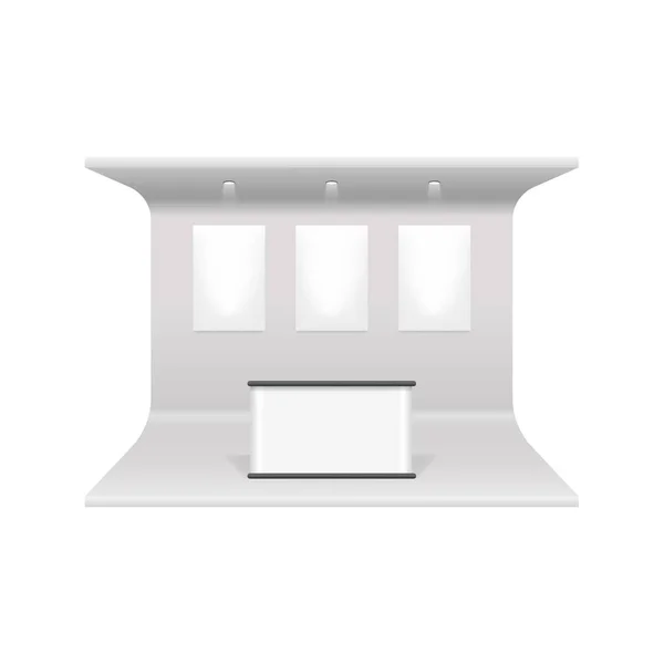 Realistische 3d gedetailleerde witte blanco beursstand bouw Template Mockup. Vector — Stockvector