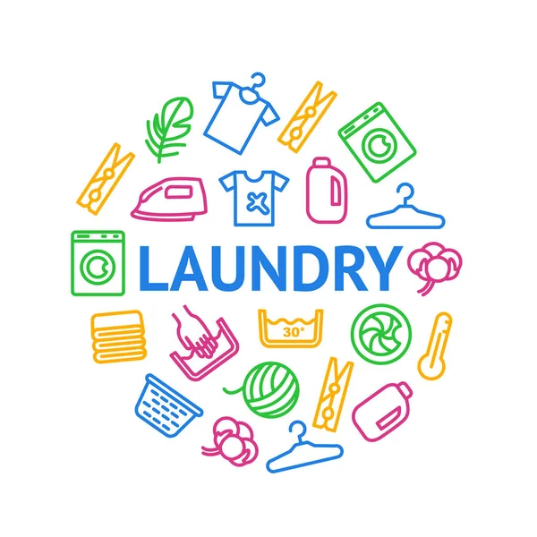 Laundry Signs Thin Line Round Design Template Banner. Vetor —  Vetores de Stock