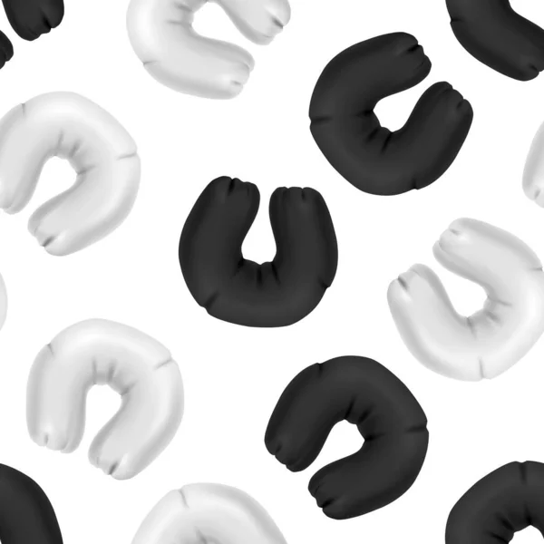 Realistischer 3D Detaillierter weißer und schwarzer Kissenreisehintergrund mit nahtlosem Muster. Vektor — Stockvektor
