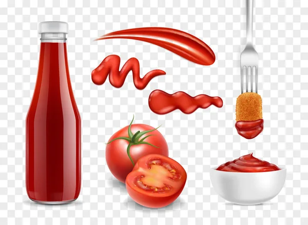 Realistisches detailliertes 3D-Ketchup-Set. Vektor — Stockvektor