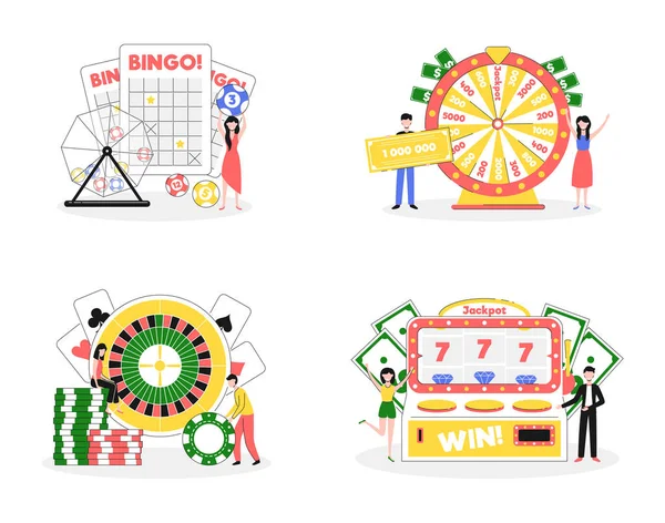 Cartoon Color Lottery et Casino Characters People Concept. Vecteur — Image vectorielle