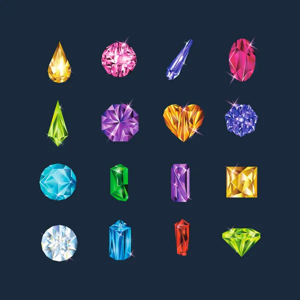 Realista detallado 3d diferente conjunto de gemas. Vector — Archivo Imágenes Vectoriales