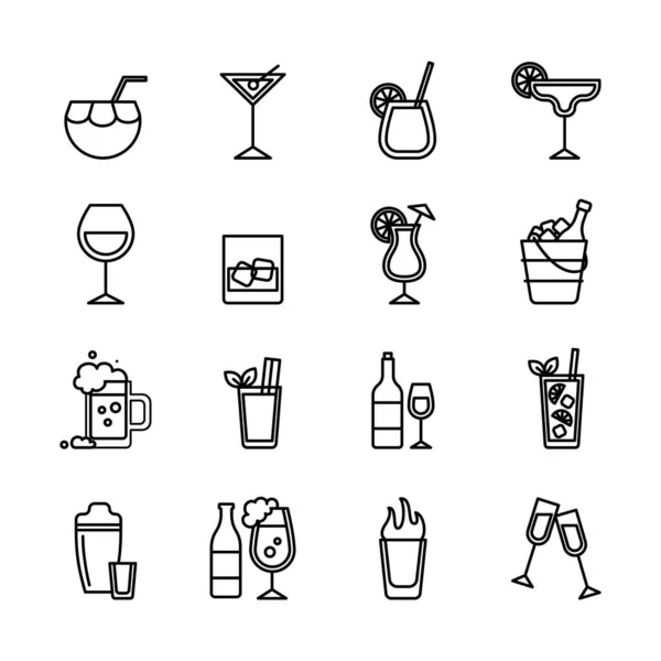 Sinal de bebida Black Thin Line Icon Set. Vetor —  Vetores de Stock