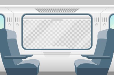 Cartoon Train Inside Interior ve Window Empty. Vektör