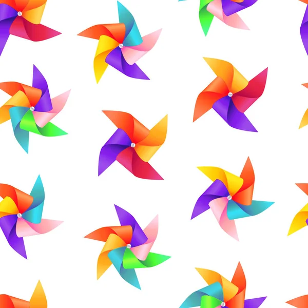 Realistische detaillierte 3D-Windmühle Spielzeug nahtlose Muster Hintergrund. Vektor — Stockvektor