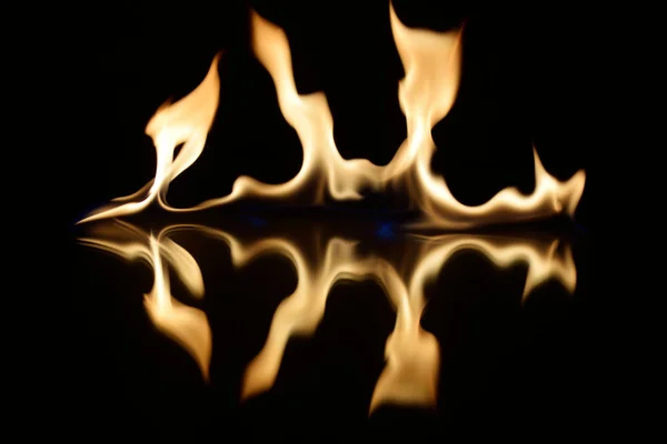 Flames på svart bakgrund med spegelbild — Stockfoto