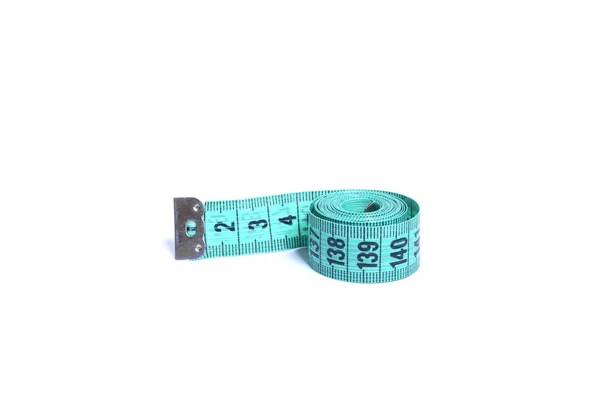 Closeup view of blue measuring tape isolated over white background — Stock Photo, Image