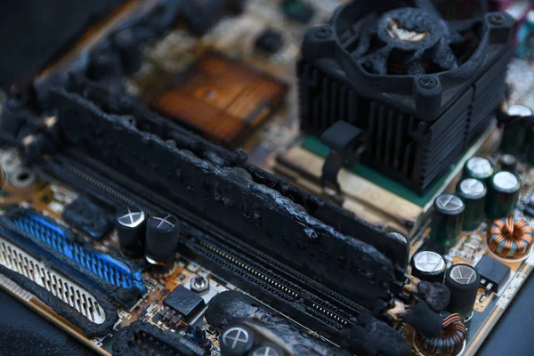 Desktop Computer Burned Damage Fire Burning Cpu Gpu Video Card — 스톡 사진