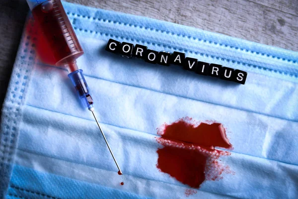 Conceito Análise Sangue Por Coronavírus Coronavírus Originário Wuhan China Máscara — Fotografia de Stock