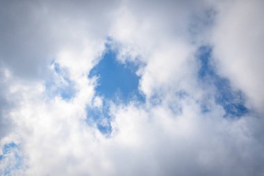 Bulutlu mavi gökyüzü ve yansıyan güneş